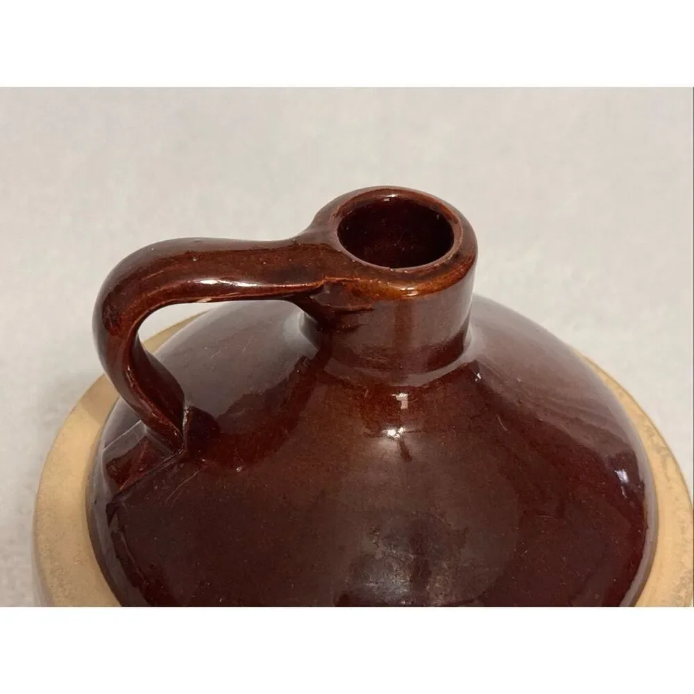 Vintage Western Stoneware Maple Leaf Crock Jug/Two Tone - Brown Glazed Top